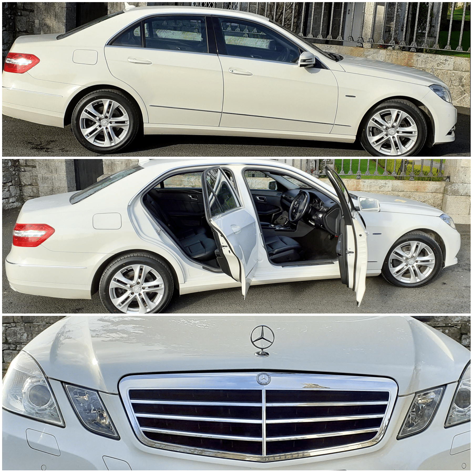 A Mercedes E200, one of our white wedding cars